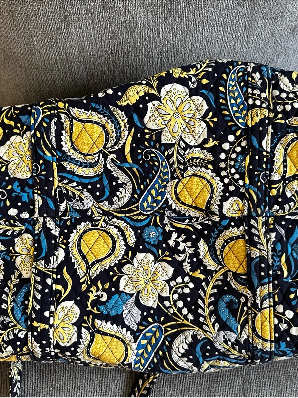 Quilted Floral Tote Bag in Navy, Yellow & Teal